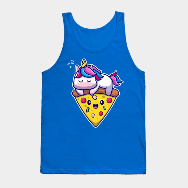 Cute Unicorn Sleeping On Pizza Cartoon Tank Top by Catalyst Labs